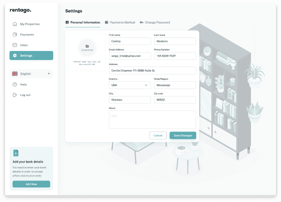 site pictures of Personal information page